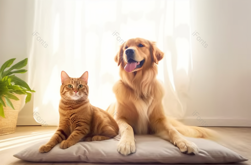 猫和狗靠趴在枕头上,高清,摄影图,摄影图片,图片大全,摄影图免费下载